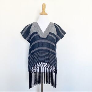 Rebecca Minkoff linen blend High Low Blouse with Fringe